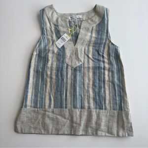 BCBGeneration Blue Ivory XXS Sleeveless Top V Neck Linen Blend Blouse- NWT
